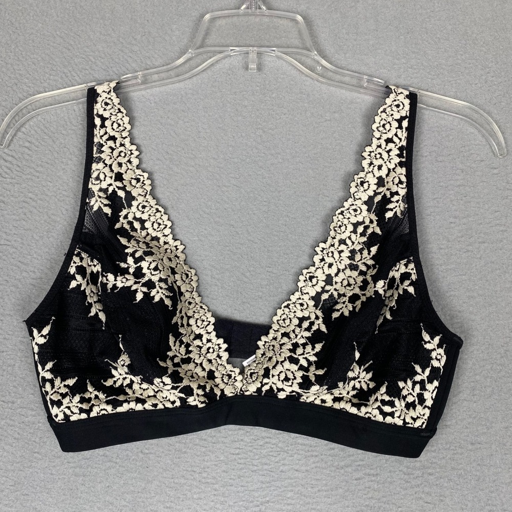 Wacoal Embrace Lace 852191 Floral Wire-Free Bralette Womens 38 Black Ivory